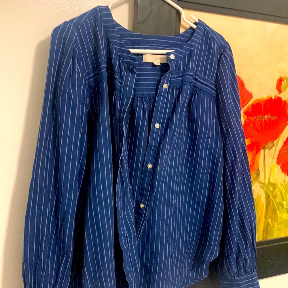 Pinstripes and dark blue loft top